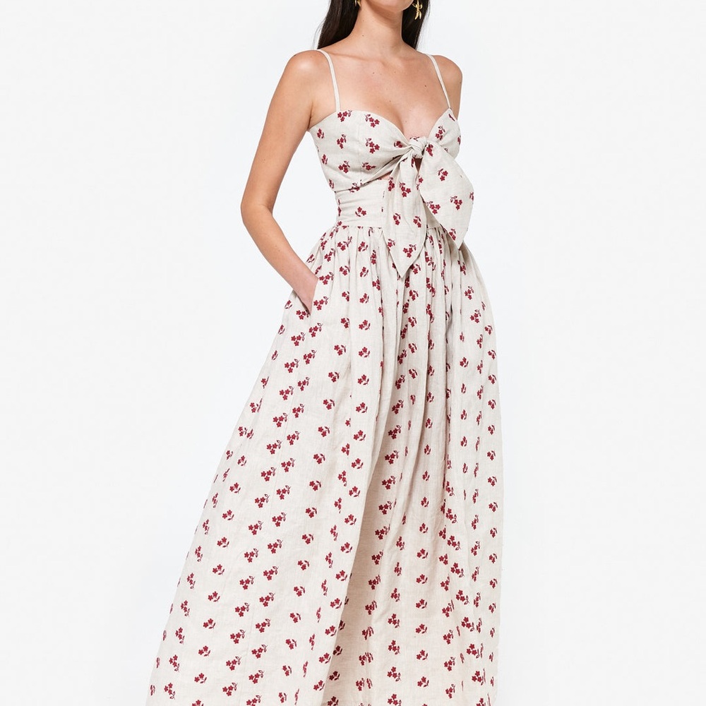 Floral White and Red Maxi Dress